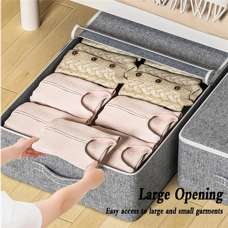 Size XL Under Bed Storage Bag Transparent Window Foldable Clothes Organizer Pouch with Three-sided Handles - Grey
