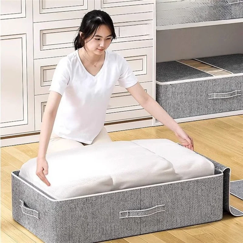 Size XL Under Bed Storage Bag Transparent Window Foldable Clothes Organizer Pouch with Three-sided Handles - Grey