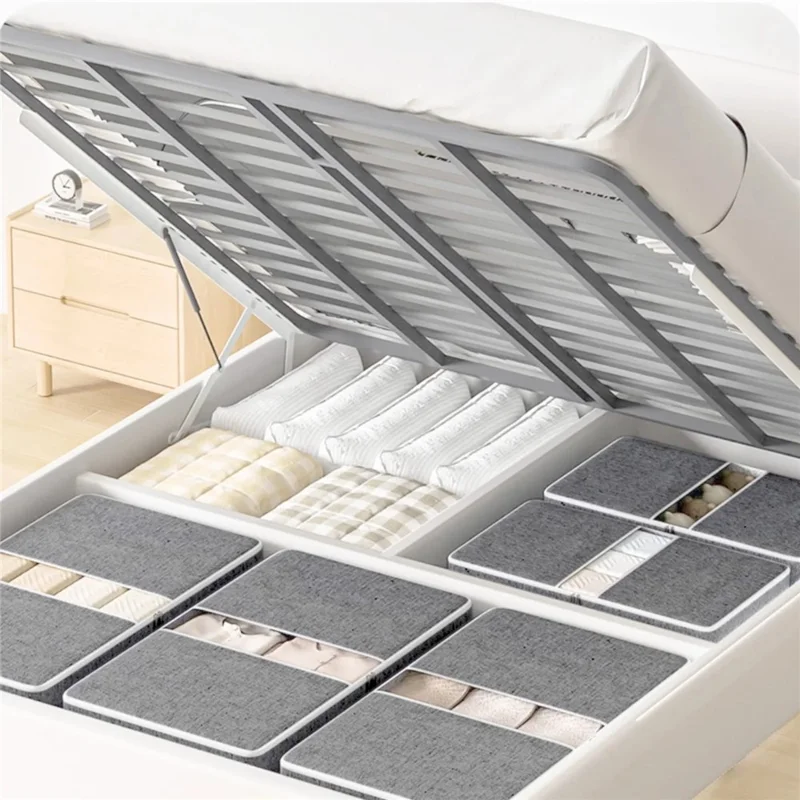 Size XL Under Bed Storage Bag Transparent Window Foldable Clothes Organizer Pouch with Three-sided Handles - Grey