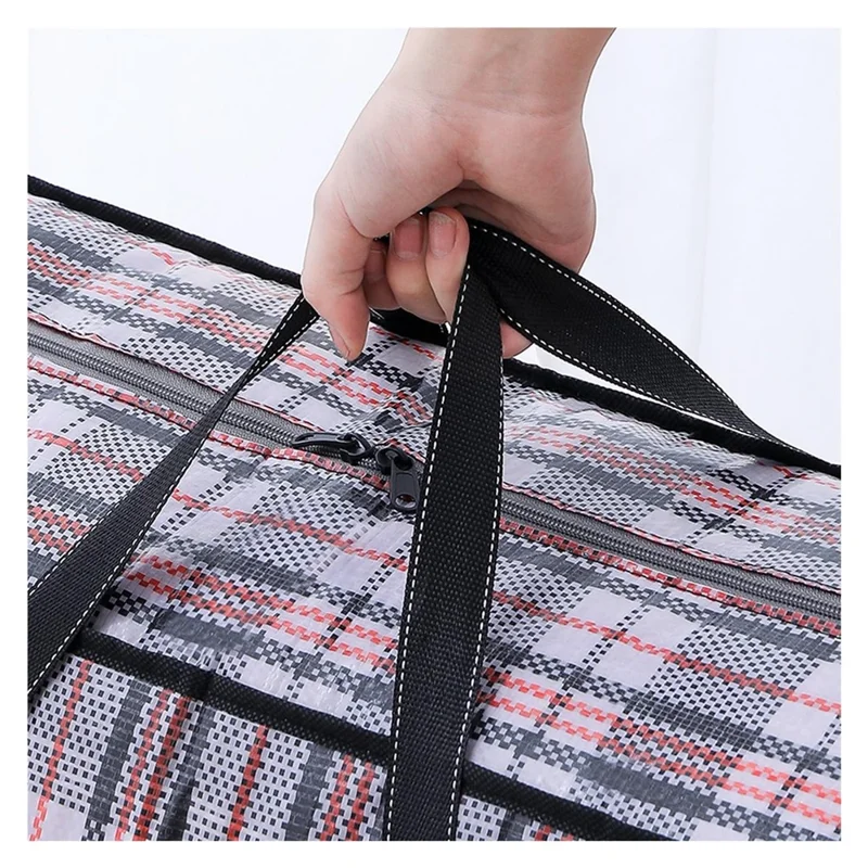 Size L Moisture Proof Grid Pattern Quilt Storage Bag for Moving Clothes Bedding Organization, 70 x 50 x 23cm - Black