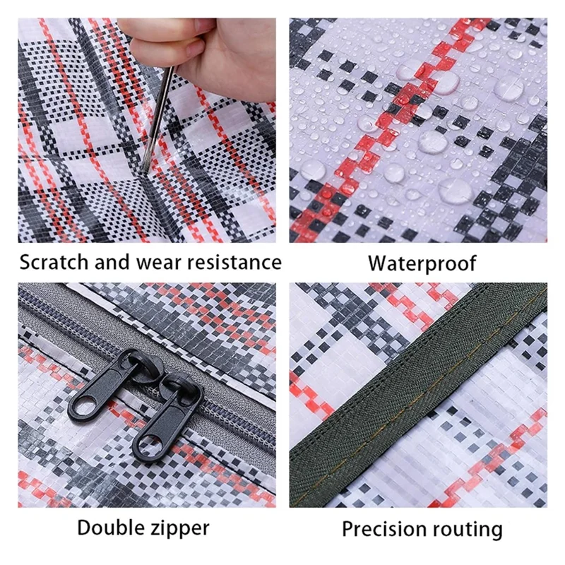 Size L Moisture Proof Grid Pattern Quilt Storage Bag for Moving Clothes Bedding Organization, 70 x 50 x 23cm - Black
