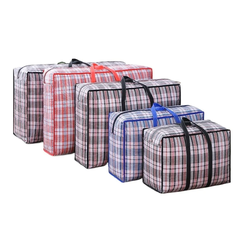 Size L Moisture Proof Grid Pattern Quilt Storage Bag for Moving Clothes Bedding Organization, 70 x 50 x 23cm - Black