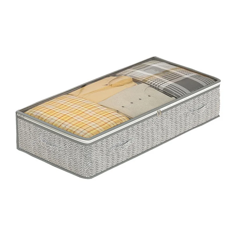 H18 Transparent Window Under Bed Storage Bag Non Woven Fabric Dustproof Organizer for Clothes Blankets Pillows, 100 x 50 x 18cm