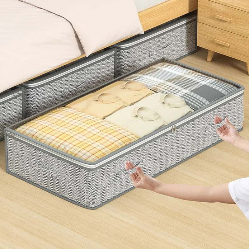 H18 Transparent Window Under Bed Storage Bag Non Woven Fabric Dustproof Organizer for Clothes Blankets Pillows, 100 x 50 x 18cm