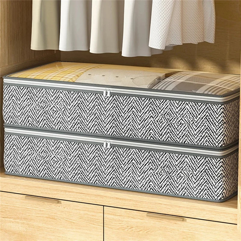 H18 Transparent Window Under Bed Storage Bag Non Woven Fabric Dustproof Organizer for Clothes Blankets Pillows, 100 x 50 x 18cm