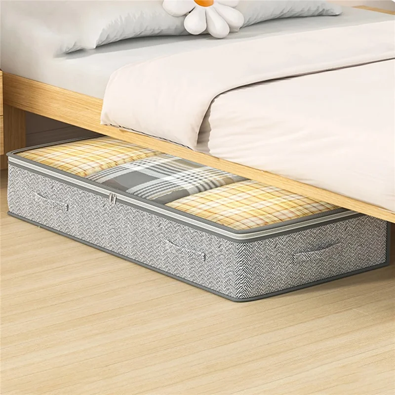 H18 Transparent Window Under Bed Storage Bag Non Woven Fabric Dustproof Organizer for Clothes Blankets Pillows, 100 x 50 x 18cm
