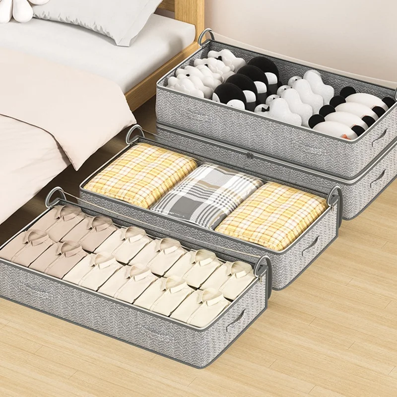 H18 Transparent Window Under Bed Storage Bag Non Woven Fabric Dustproof Organizer for Clothes Blankets Pillows, 100 x 50 x 18cm