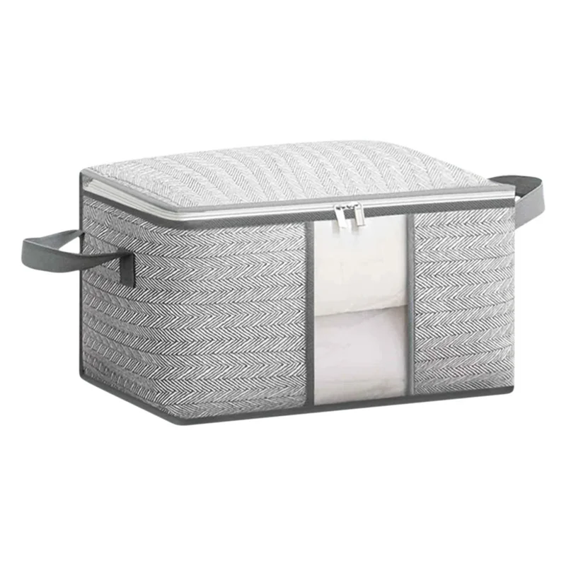 Size M Transparent Window Non Woven Fabric Storage Bag for Clothes Bedding Organizer, 35 x 25 x 20cm