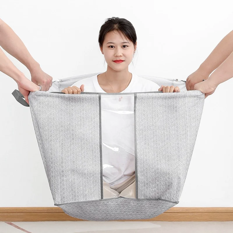 Size M Transparent Window Non Woven Fabric Storage Bag for Clothes Bedding Organizer, 35 x 25 x 20cm