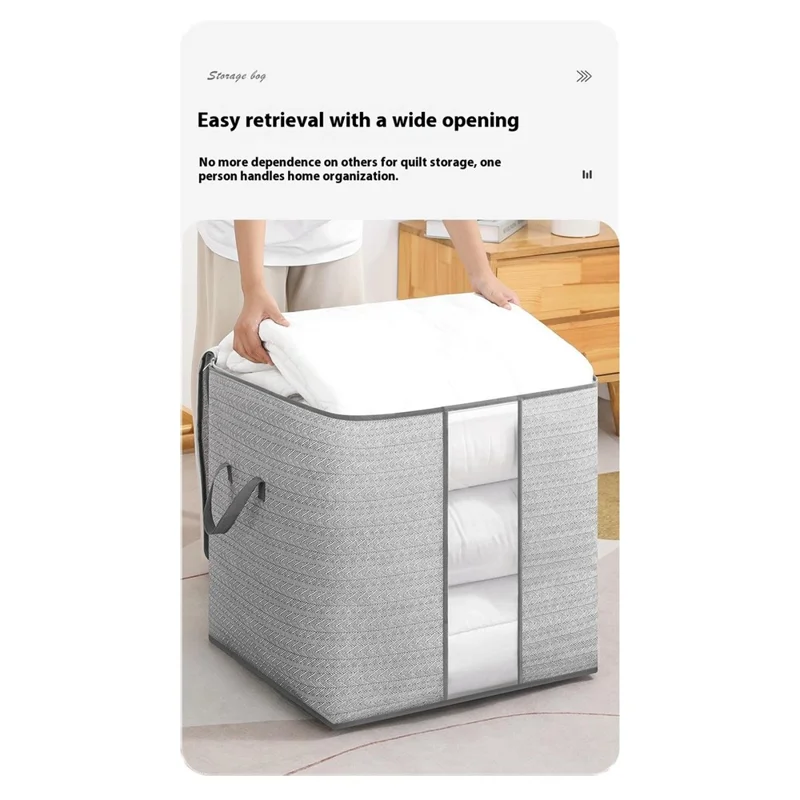 Size L Transparent Window Non Woven Fabric Storage Bag for Clothes Bedding Organizer, 48 x 44 x 48cm