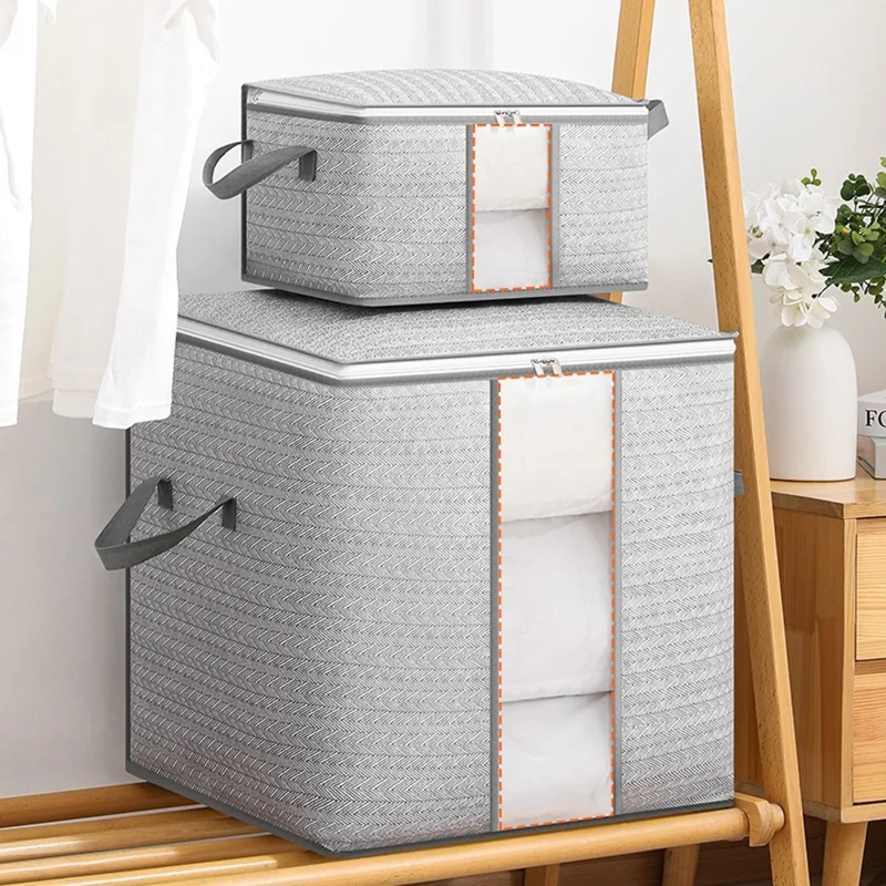 Size L Transparent Window Non Woven Fabric Storage Bag for Clothes Bedding Organizer, 48 x 44 x 48cm