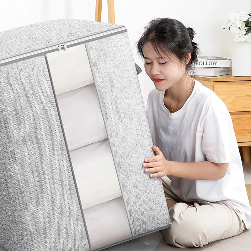 Size XXL Transparent Window Non Woven Fabric Storage Bag for Clothes Bedding Organizer, 50 x 61 x 71cm