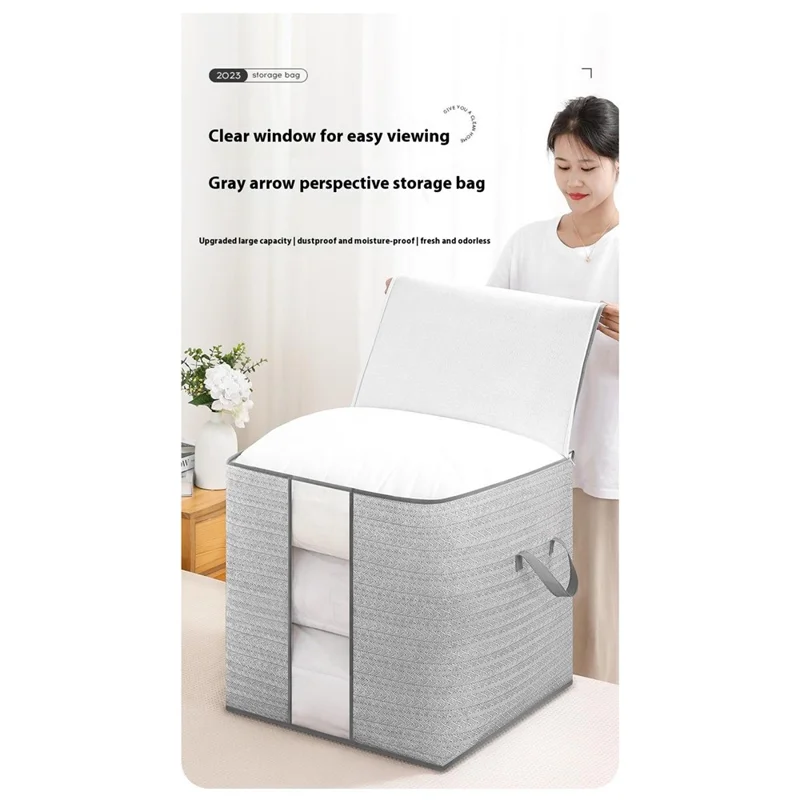 Size XXL Transparent Window Non Woven Fabric Storage Bag for Clothes Bedding Organizer, 50 x 61 x 71cm