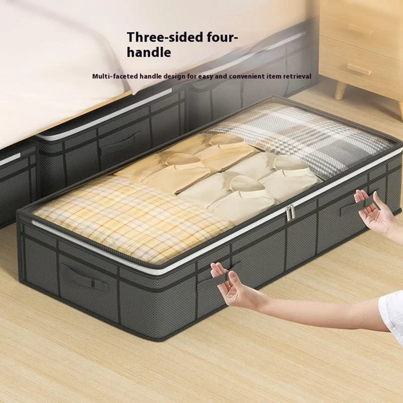 100 x 50 x 18cm Under Bed Storage Bag Transparent Window Non Woven Fabric Foldable Organizer Pouch
