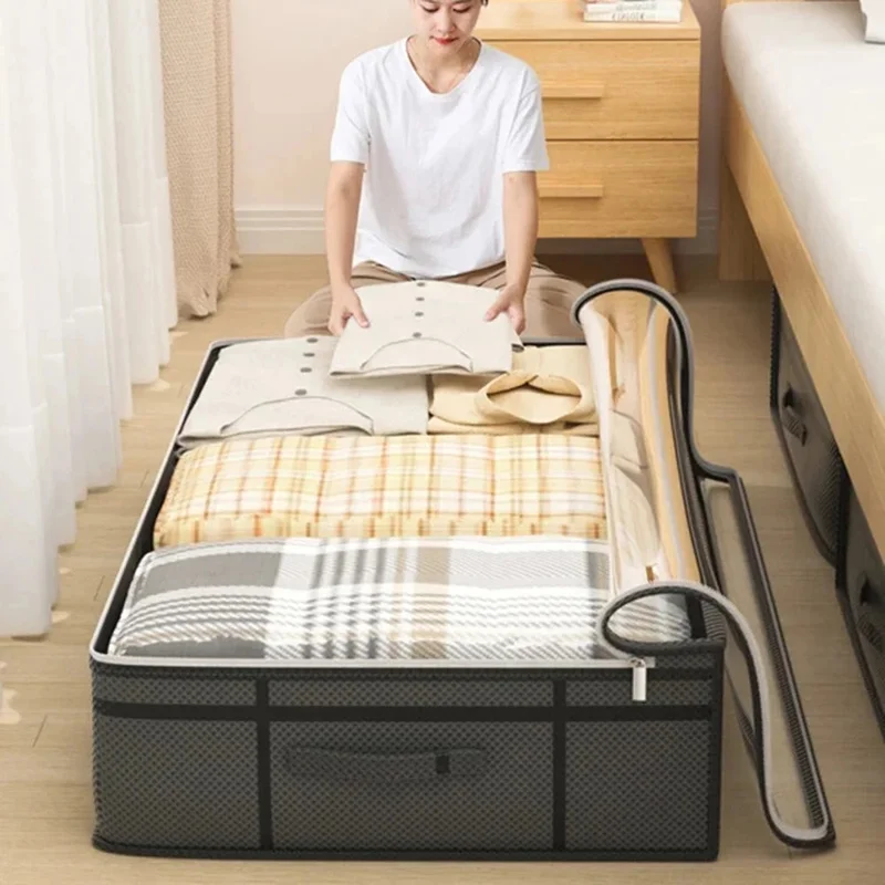 100 x 50 x 18cm Under Bed Storage Bag Transparent Window Non Woven Fabric Foldable Organizer Pouch