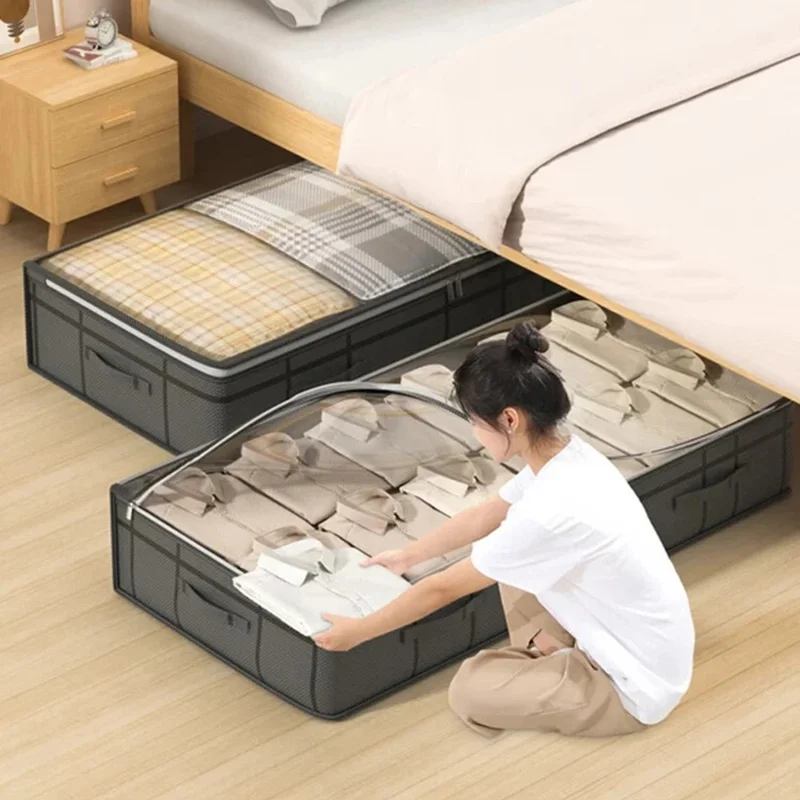 100 x 50 x 25cm Under Bed Storage Bag Transparent Window Non Woven Fabric Foldable Organizer Pouch