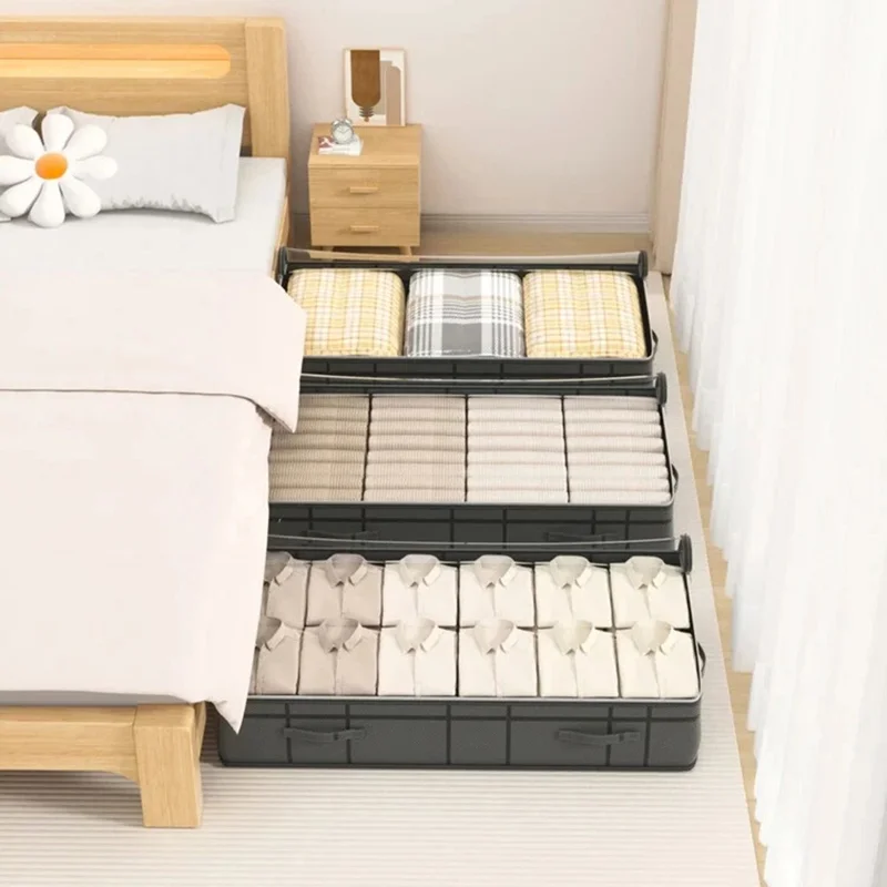 100 x 50 x 25cm Under Bed Storage Bag Transparent Window Non Woven Fabric Foldable Organizer Pouch