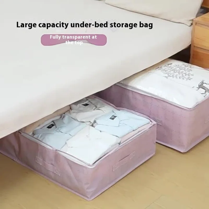 H100-18 18cm Height Grid Pattern Dustproof Under Bed Storage Bag Transparent Window Flat Organizer Pouch