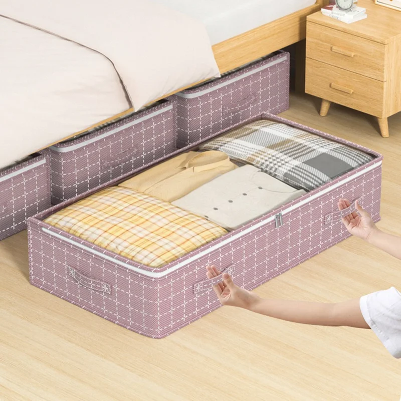 H100-25 25cm Height Grid Pattern Dustproof Under Bed Storage Bag Transparent Window Flat Organizer Pouch