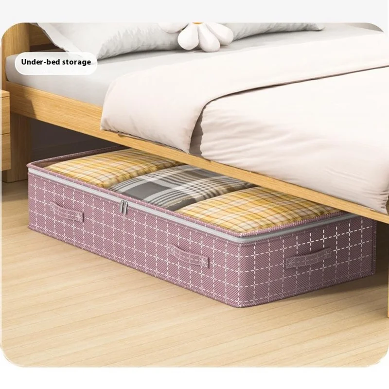 H100-25 25cm Height Grid Pattern Dustproof Under Bed Storage Bag Transparent Window Flat Organizer Pouch