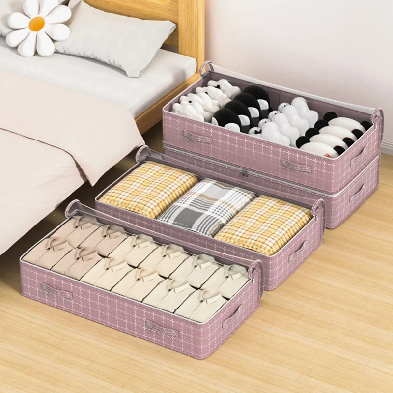 H100-25 25cm Height Grid Pattern Dustproof Under Bed Storage Bag Transparent Window Flat Organizer Pouch