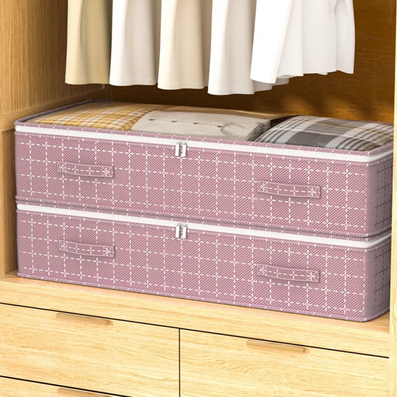 H100-25 25cm Height Grid Pattern Dustproof Under Bed Storage Bag Transparent Window Flat Organizer Pouch
