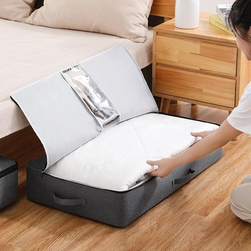 Size L Foldable Storage Bag Dustproof Under Bed Clothes Organization for Moving Packing, 80 x 47 x 15cm