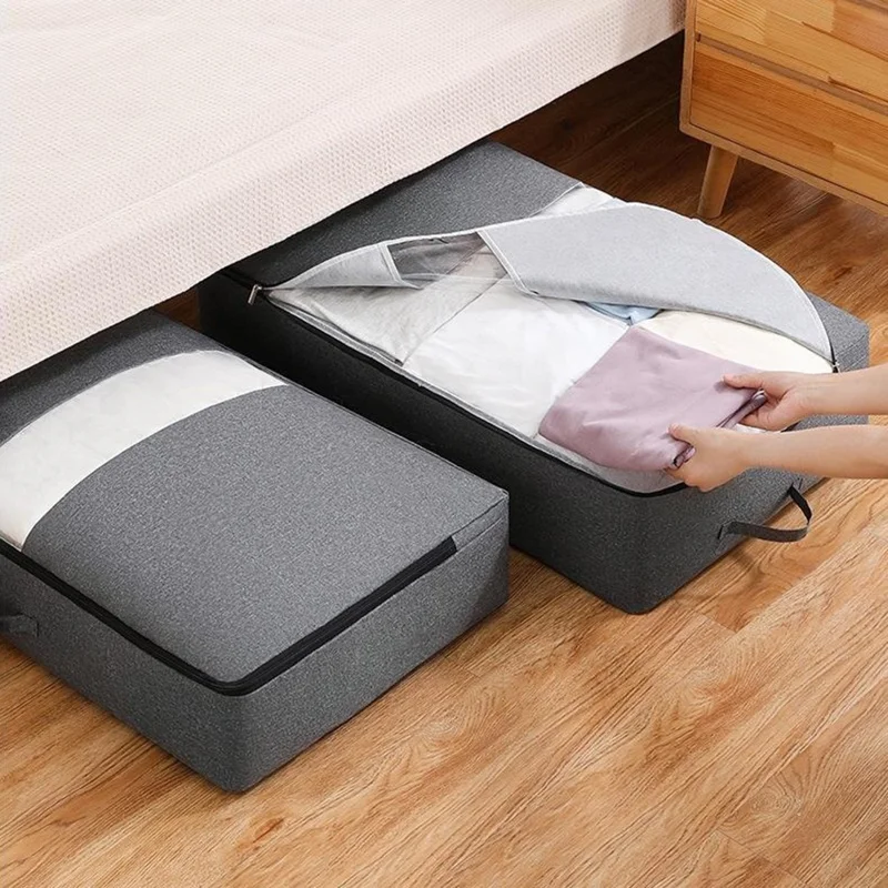 Size L Foldable Storage Bag Dustproof Under Bed Clothes Organization for Moving Packing, 80 x 47 x 15cm