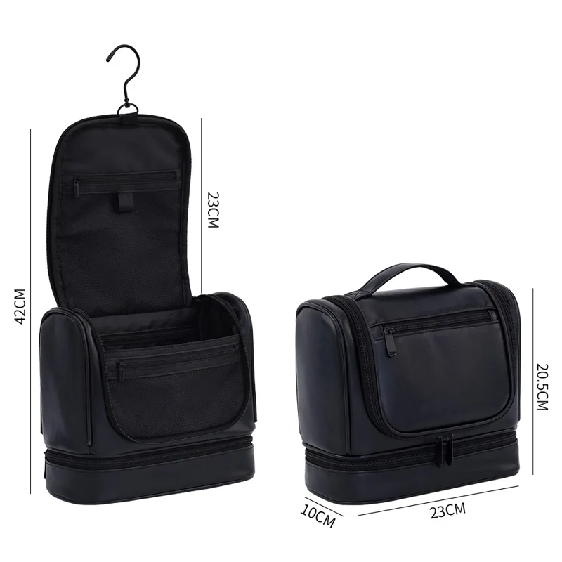 4034 Bolsa de Higiene Vintage de Couro PU Grande Capacidade para Homens - Viagem, Natação, Academia - Preto