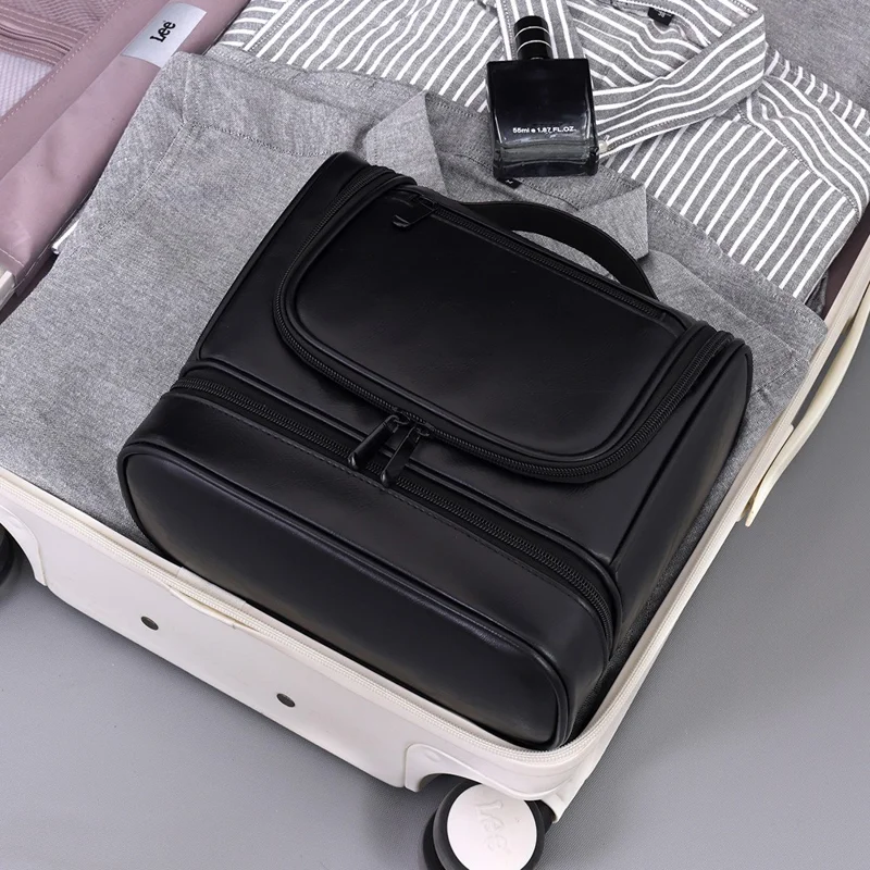 4034 Bolsa de Higiene Vintage de Couro PU Grande Capacidade para Homens - Viagem, Natação, Academia - Preto