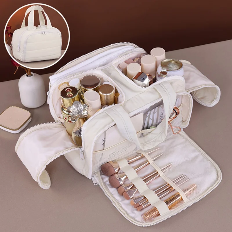 8089 Bolsa Multiusos para Maquillaje de Gran Capacidad, Organizador de Neceser de Viaje, Bolsa de Almacenamiento de Cosméticos Portátil - Albaricoque
