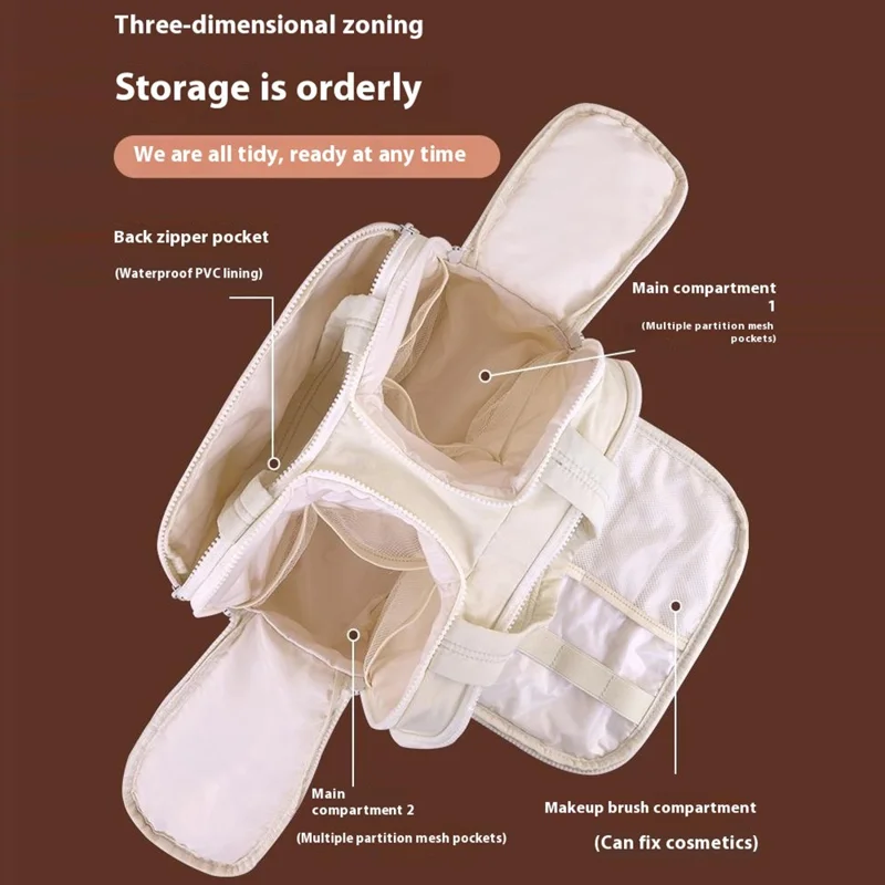 8089 Bolsa Multiusos para Maquillaje de Gran Capacidad, Organizador de Neceser de Viaje, Bolsa de Almacenamiento de Cosméticos Portátil - Albaricoque