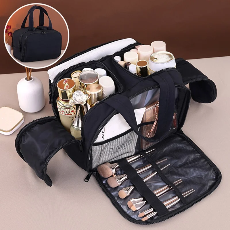 8089 Multifunctional Large Capacity Makeup Bag Travel Toiletry Organizer Portable Cosmetic Storage Bag - Black