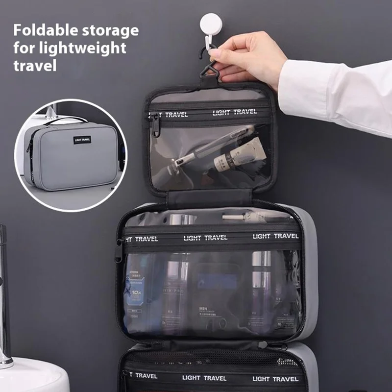 4039 Bolsa de Aseo para Hombres en Viaje - Separación Húmedo/Seco, Impermeable para Viajes de Negocios, Almacenamiento de Cosméticos con Colgador - Gris