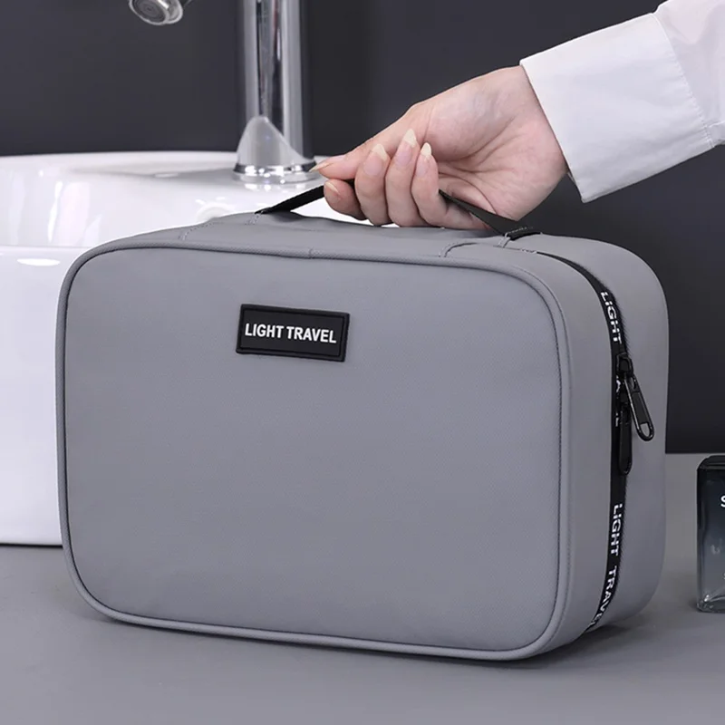 4039 Bolsa de Aseo para Hombres en Viaje - Separación Húmedo/Seco, Impermeable para Viajes de Negocios, Almacenamiento de Cosméticos con Colgador - Gris
