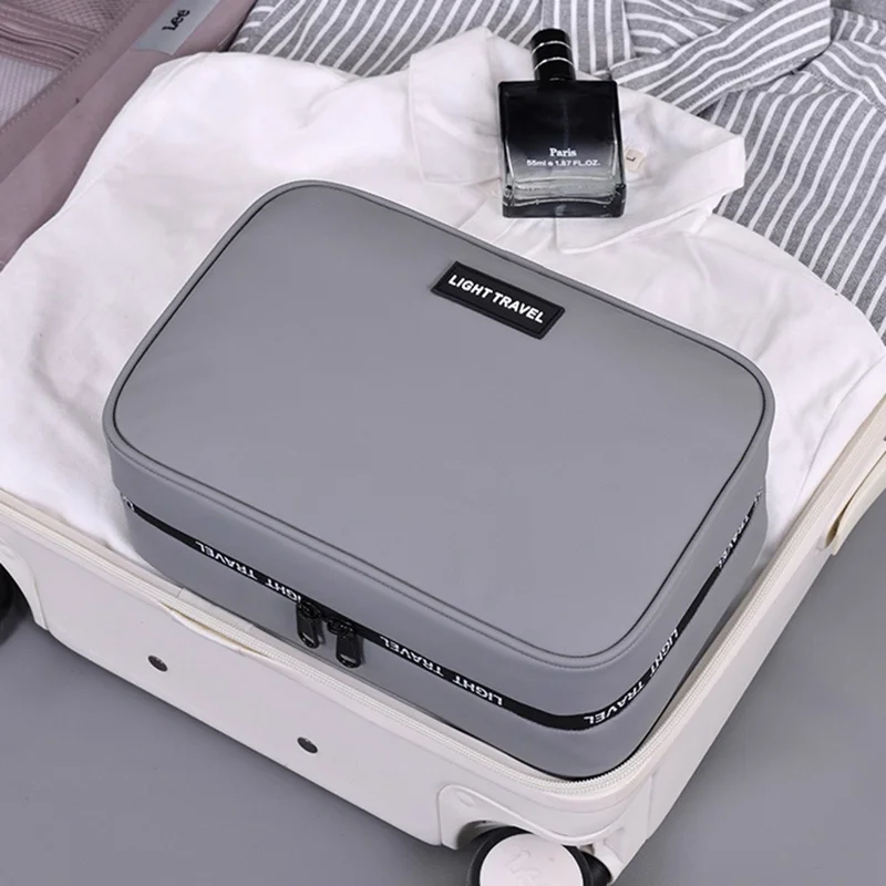 4039 Bolsa de Aseo para Hombres en Viaje - Separación Húmedo/Seco, Impermeable para Viajes de Negocios, Almacenamiento de Cosméticos con Colgador - Gris