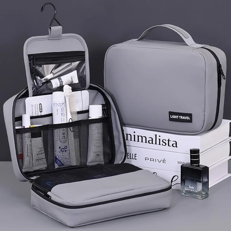 4042 Bolsa de Aseo Portátil para Hombres con Separación de Húmedo y Seco, Colgable e Impermeable - Gris