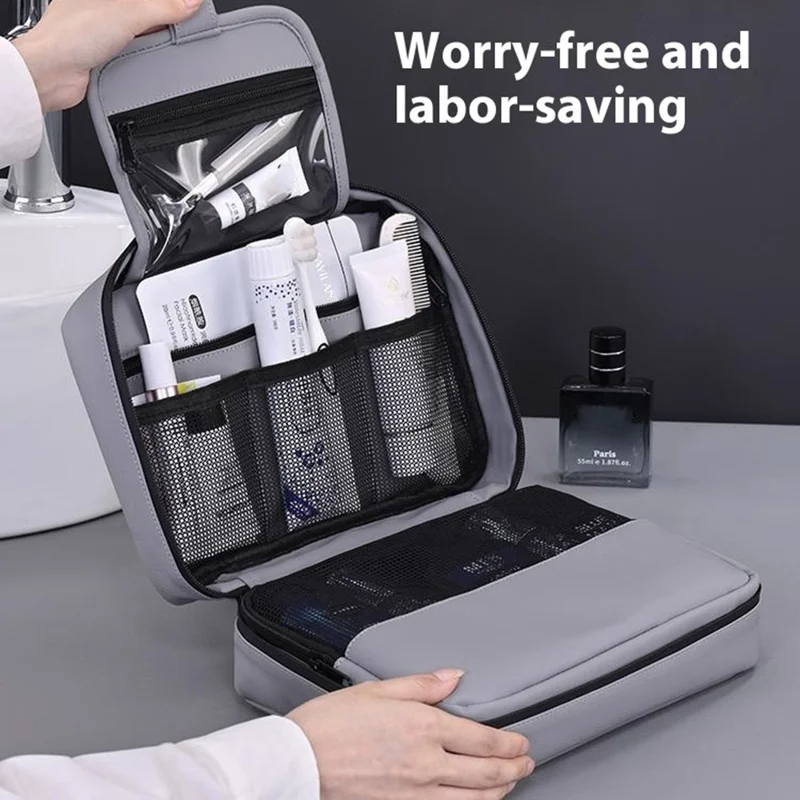 4042 Bolsa de Aseo Portátil para Hombres con Separación de Húmedo y Seco, Colgable e Impermeable - Gris