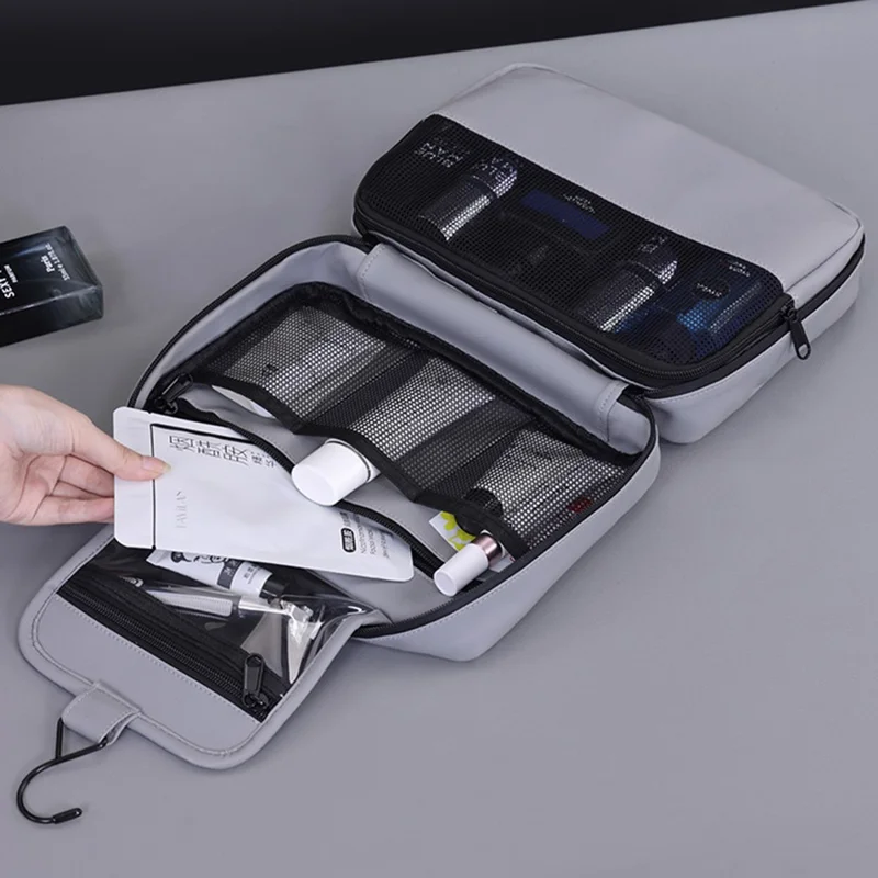 4042 Bolsa de Aseo Portátil para Hombres con Separación de Húmedo y Seco, Colgable e Impermeable - Gris