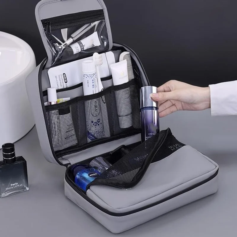 4042 Bolsa de Aseo Portátil para Hombres con Separación de Húmedo y Seco, Colgable e Impermeable - Gris