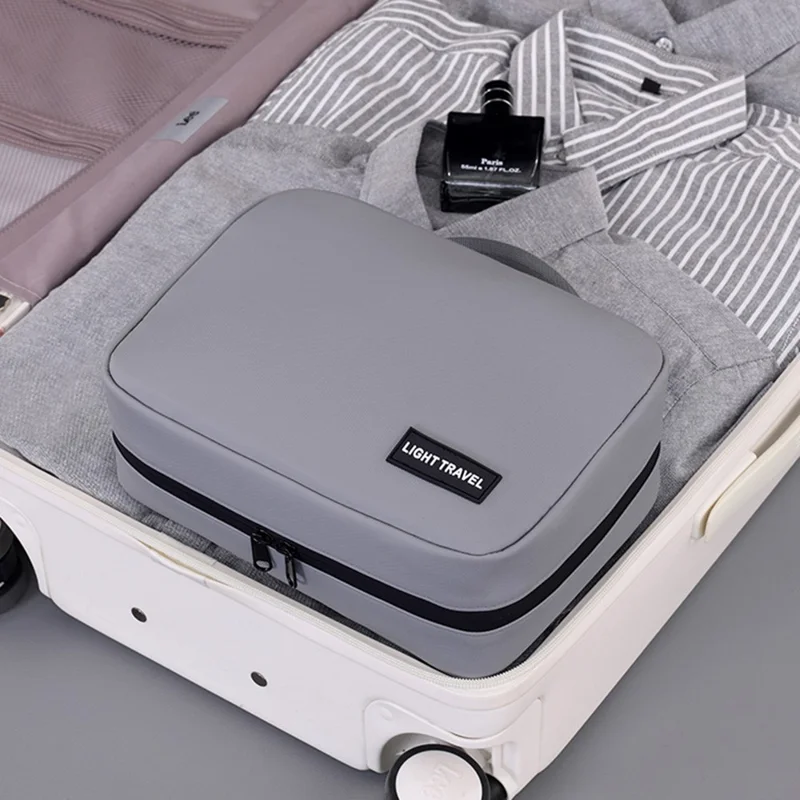 4042 Bolsa de Aseo Portátil para Hombres con Separación de Húmedo y Seco, Colgable e Impermeable - Gris