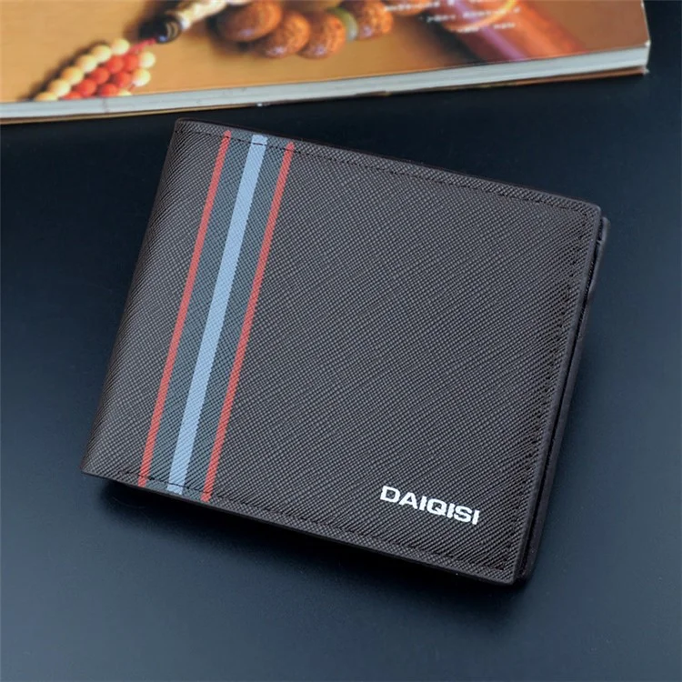 DAIQISI 3089-1 Portefeuille en cuir PU pour homme, texture croisée, porte-cartes fin - Marron foncé