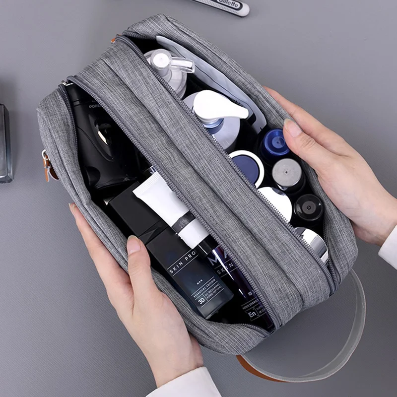 4041 Dual Layer Men Toiletry Bag Portable Travel Waterproof Cationic Fabric Cosmetic Storage Bag - Grey