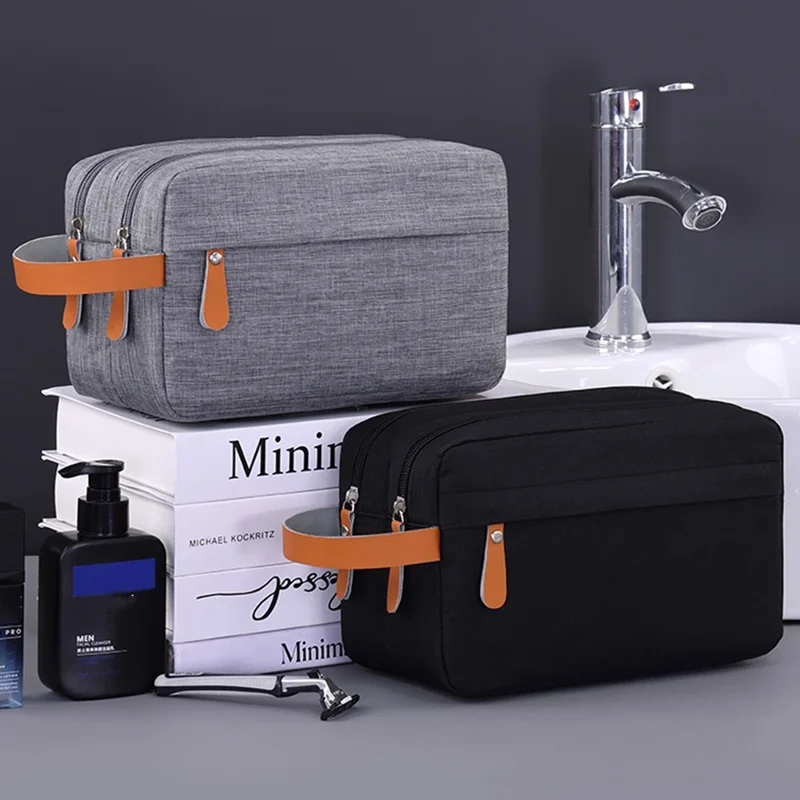 4041 Dual Layer Men Toiletry Bag Portable Travel Waterproof Cationic Fabric Cosmetic Storage Bag - Grey