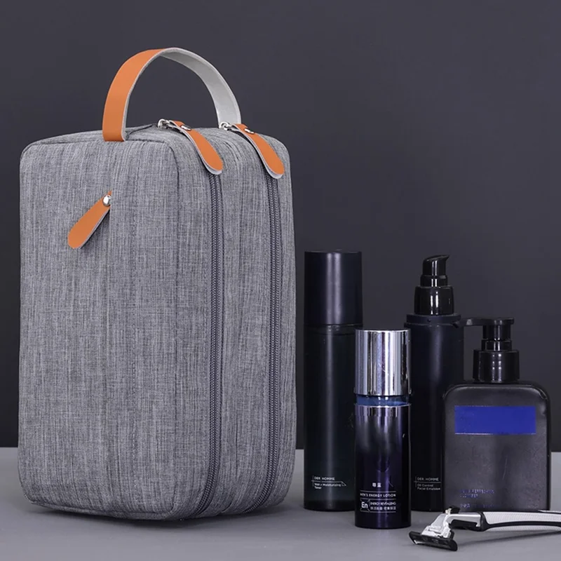 4041 Dual Layer Men Toiletry Bag Portable Travel Waterproof Cationic Fabric Cosmetic Storage Bag - Grey