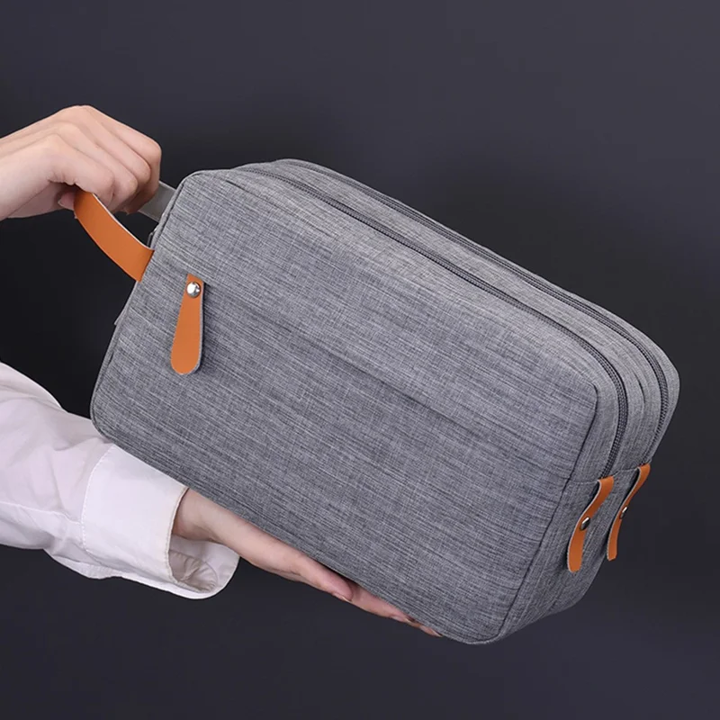 4041 Dual Layer Men Toiletry Bag Portable Travel Waterproof Cationic Fabric Cosmetic Storage Bag - Grey