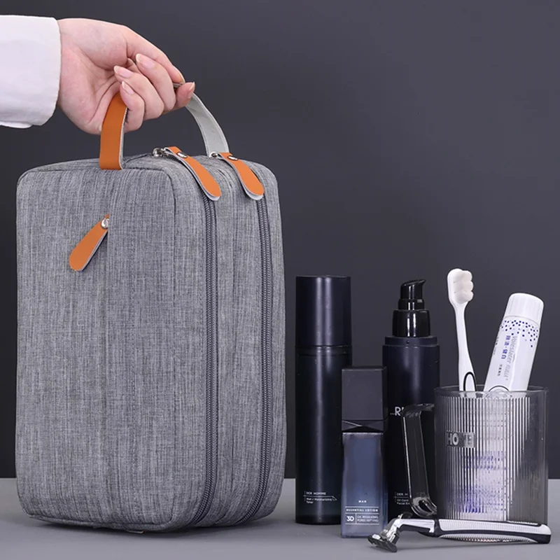 4041 Dual Layer Men Toiletry Bag Portable Travel Waterproof Cationic Fabric Cosmetic Storage Bag - Grey