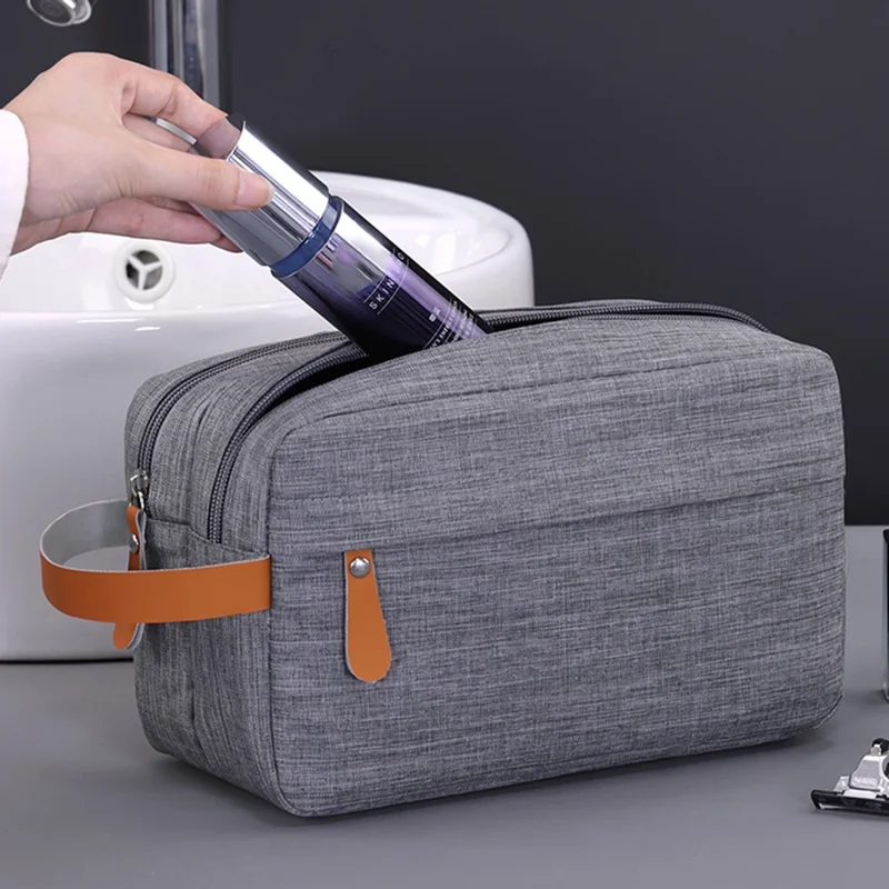 4041 Dual Layer Men Toiletry Bag Portable Travel Waterproof Cationic Fabric Cosmetic Storage Bag - Grey