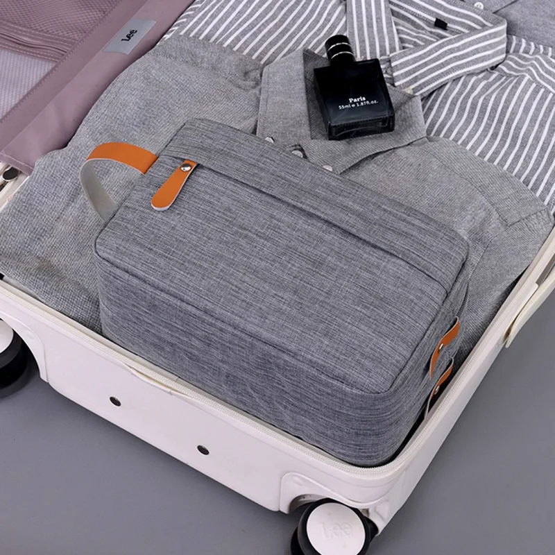 4041 Dual Layer Men Toiletry Bag Portable Travel Waterproof Cationic Fabric Cosmetic Storage Bag - Grey