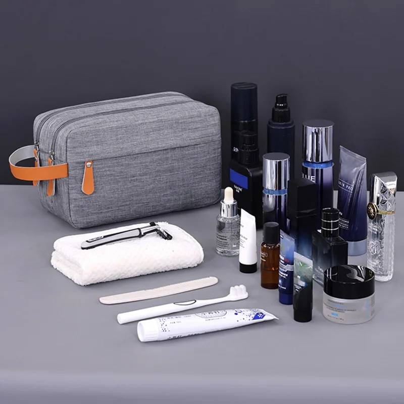4041 Dual Layer Men Toiletry Bag Portable Travel Waterproof Cationic Fabric Cosmetic Storage Bag - Grey